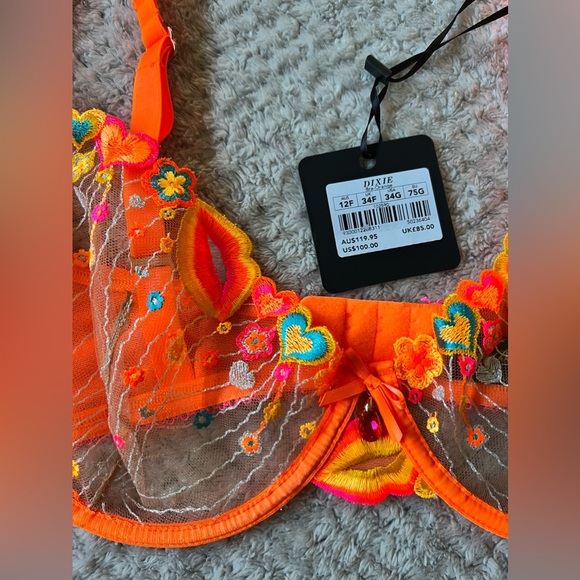 🧡⚡️💥 Honey Birdette Dixie Orange Bra 💥⚡️🧡 AU 12F / UK 34F BNWT - Picture 9 of 17